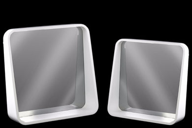 Wood Square Wall Mirror Set of Two Coated Finish White - Benzara