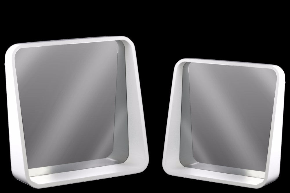 Wood Square Wall Mirror Set of Two Coated Finish White - Benzara