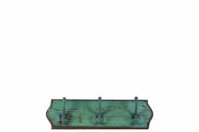 Wood Wall Hanger with 3 Double Hooks Small - Green - Benzara