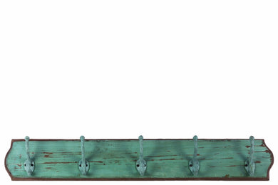 Wood Wall Hanger with 5 Double Hooks Large - Green - Benzara