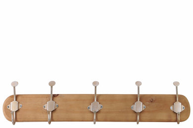 Wood Hanger with 5 Metal Gold Double Hooks Large - Brown - Benzara