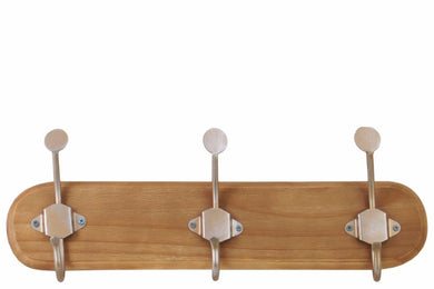 Wall Hanger with 3 Metal Double Hooks Small - Brown - Benzara