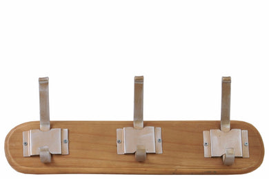 Wood Hanger with 3 Metal Hooks Small Varnished Wood Finish - Brown - Benzara
