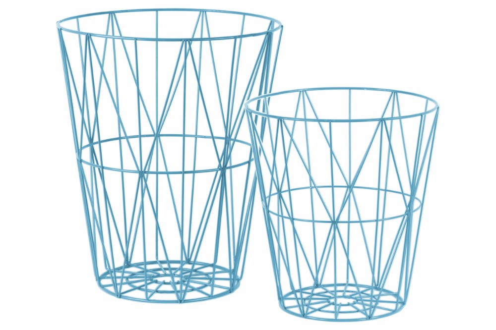 Tapered Basket with Interwoven Mesh Sides Set of Two Coated - Blue - Benzara