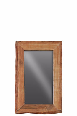 Wood Rectangular Wall Live Edge Mirror Small - Brown - Benzara