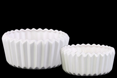 Amazingly Crafted Round Pot Set of Two- White- Benzara