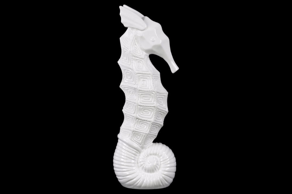 Well-designed Ceramic Seahorse Figurine- White- Benzara