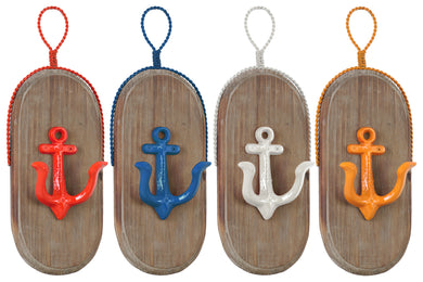 Anchor Shaped Hooks of Wood and Metal - Assortment of 4 - Benzara