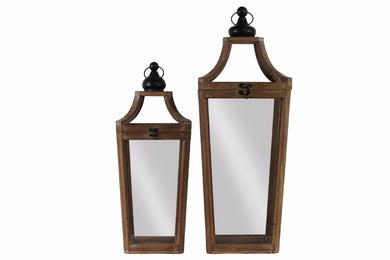 Wood Square Lantern with Ring Handle Set of 2 - Brown - Benzara