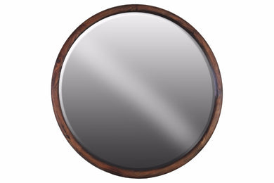 Wood Round Wall Mirror Natural Finish Brown - Benzara