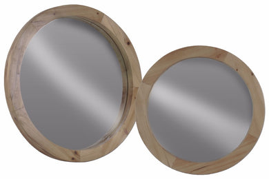 Wood Round Wall Mirror Set of 2 Weathered Wood Finish - Brown - Benzara