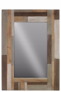 Wood Square Mirror with Parquet Design Frame - Brown - Benzara