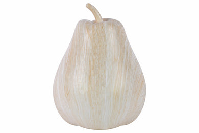 Wood Washed Finish Ceramic Pear Figurine - Large - Brown - Benzara