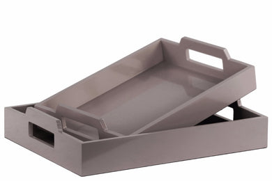 Wood Rectangular Serving Tray with Cutout Handles Set of 2 - Gray - Benzara