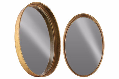 Tarnished Look Metal Oval Wall Mirror Set of Two- Copper- Benzara