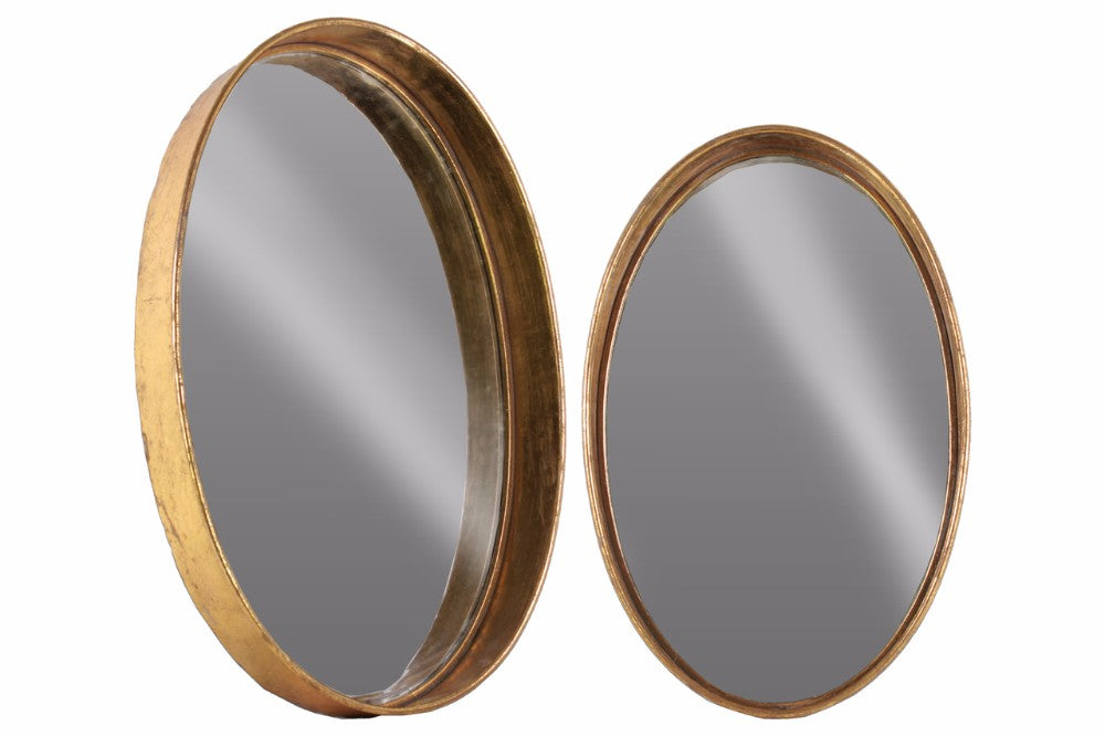 Tarnished Look Metal Oval Wall Mirror Set of Two- Copper- Benzara