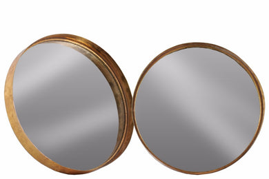 Tarnished Metal Round Wall Mirror Set of Two- Copper- Benzara