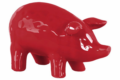 Well- Crafted Ceramic Standing Pig Figurine- Large- Red- Benzara