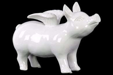 Adorning Ceramic Standing Pig Figurine with Wings - White - Benzara