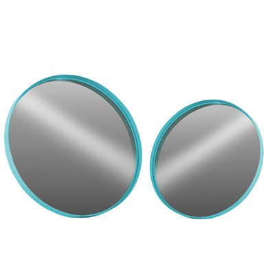 Amazing Round Wall Mirror, Set of 2- Large- Blue- Benzara