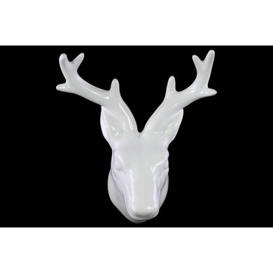 Well- Crafted Ceramic Deer Head Wall decor- White- Benzara