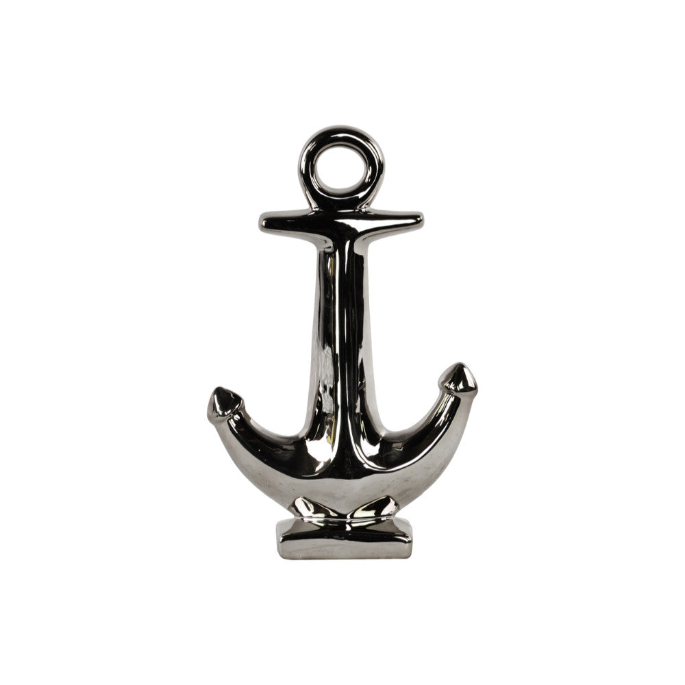 Anchor Figurine on Rectangular Base Gloss Finish Silver - Benzara
