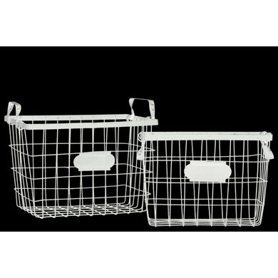 Wire Basket with Handles and Card Holders Set of Two - White - Benzara