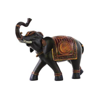 Walking Indian Elephant Figurine with Blanket Large - Brown - Benzara