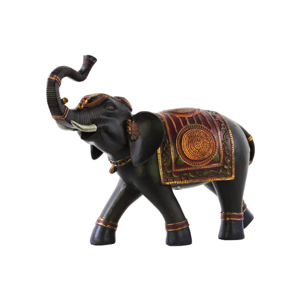 Walking Indian Elephant Figurine with Blanket Large - Brown - Benzara