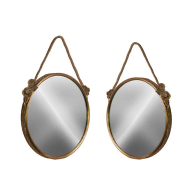 Antiqued Wall Mirror with Rope Handle Set of 2 - Gold - Benzara