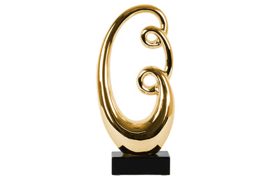Abstract Sculpture decor on Base Polished Chrome Finish Gold - Benzara