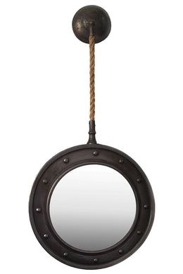 Wall Mirror with Pimpled Frame Design and Rope Hanger - Gray - Benzara
