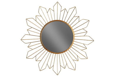 Wall Mirror with Starburst Design Frame Metallic Finish Gold - Benzara