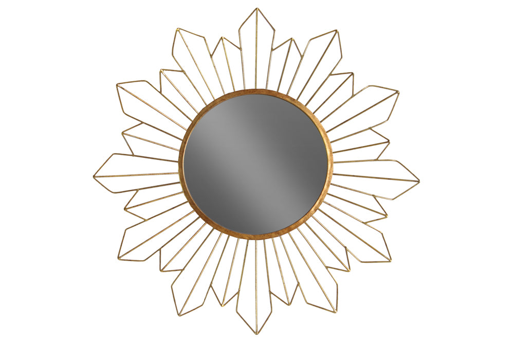 Wall Mirror with Starburst Design Frame Metallic Finish Gold - Benzara