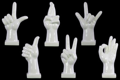 Alluring Hand Signal Sculpture on Base Assortment of 6- Large- White- Benzara