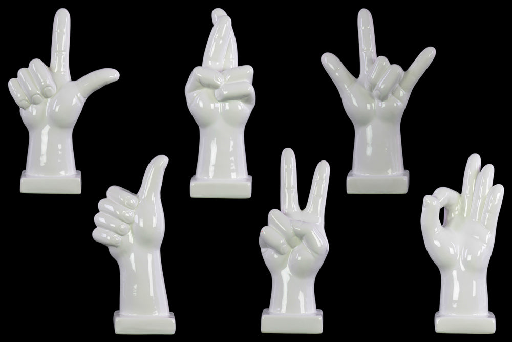 Alluring Hand Signal Sculpture on Base Assortment of 6- Large- White- Benzara