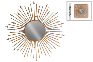 Wall Mirror with Sunburst and Circles Design Frame- Gold- Benzara