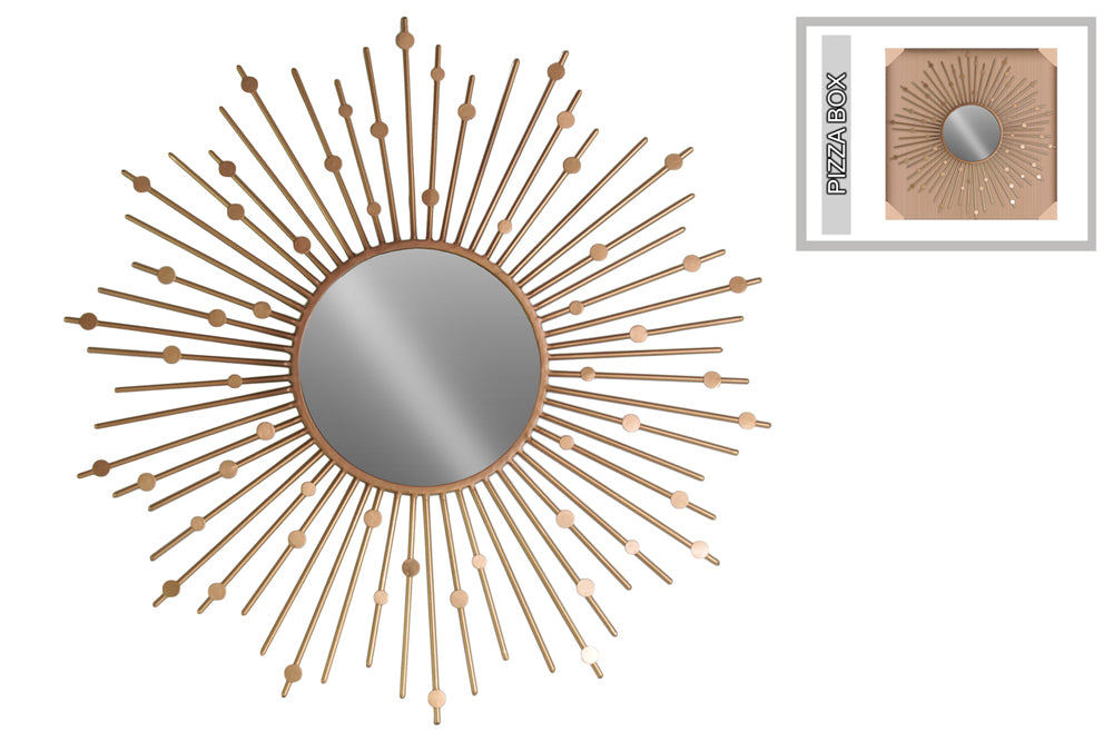Wall Mirror with Sunburst and Circles Design Frame- Gold- Benzara