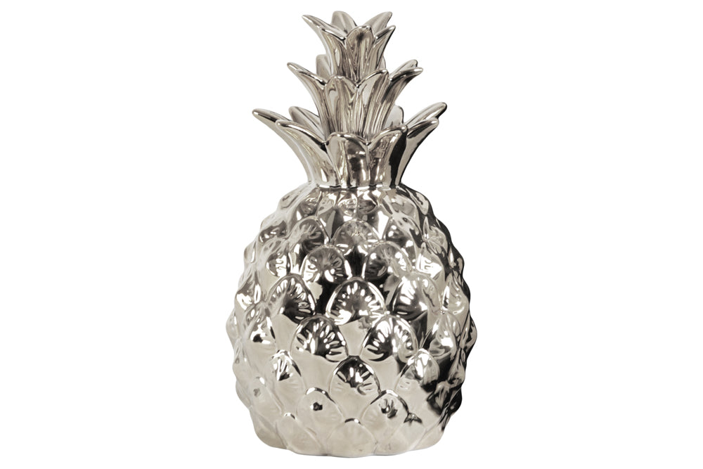 Adorning Ceramic Pineapple Figurine- Silver- Benzara