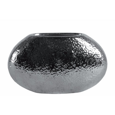 Well- Crafted Ceramic Elliptical Vase Dimpled- Silver- Benzara