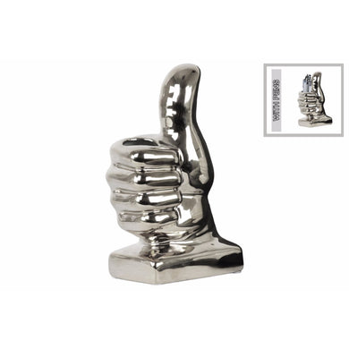 Thumbs-Up Hand Sign Pen Holder on Rectangular Base- Silver- Benzara