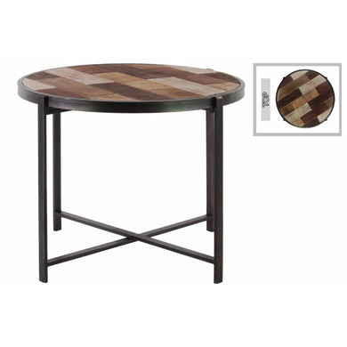 Accent Table with Wood Parquet Design Crises-Crossed Legs - Black - Benzara