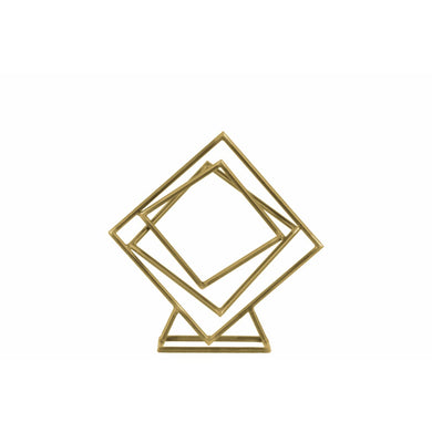 Tangled Squares Abstract Sculpture on Square Base - Gold - Small - Benzara