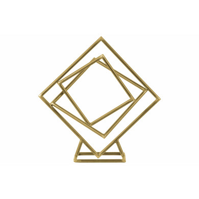 Tangled Squares Abstract Sculpture on Square Base - Gold - Large - Benzara