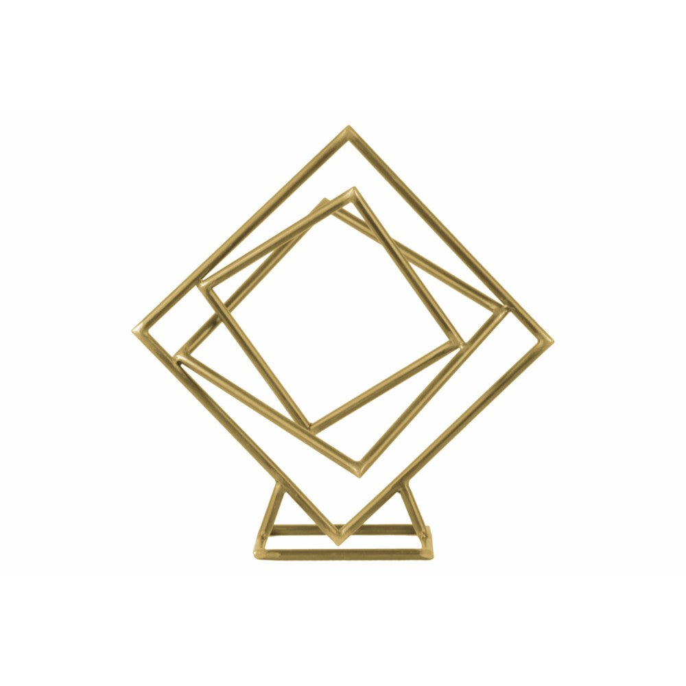 Tangled Squares Abstract Sculpture on Square Base - Gold - Large - Benzara