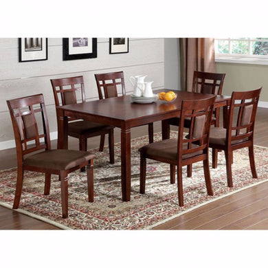 7 Piece Dining Table and Side Chair with Coffee Fabric Cushion, Dark Cherry Finish