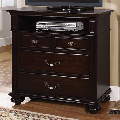 Transitional Style Wooden Media Chest, Dark Walnut Brown