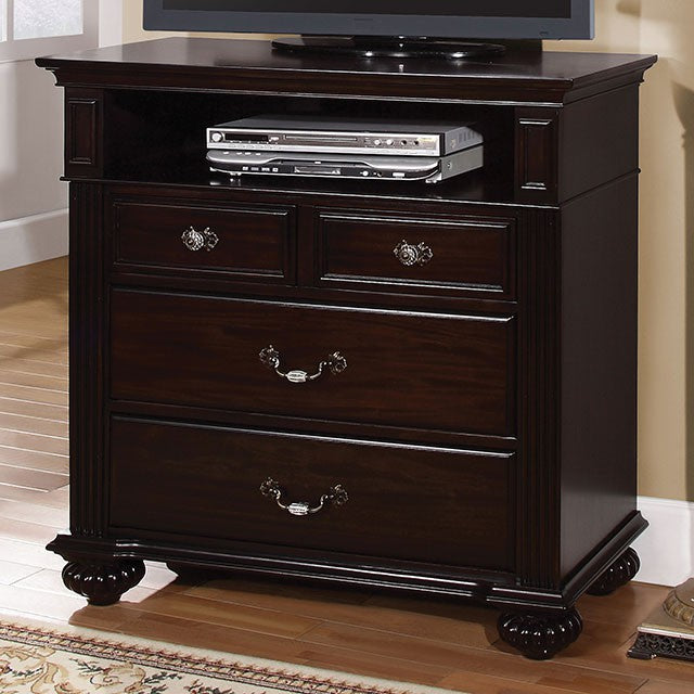 Transitional Style Wooden Media Chest, Dark Walnut Brown