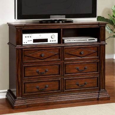 Transitional Style Wooden Media Chest Felt-lined Top Drawers, Cherry Brown