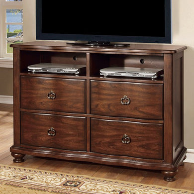Wooden Media Chest With two Open Shelves, Brown Cherry